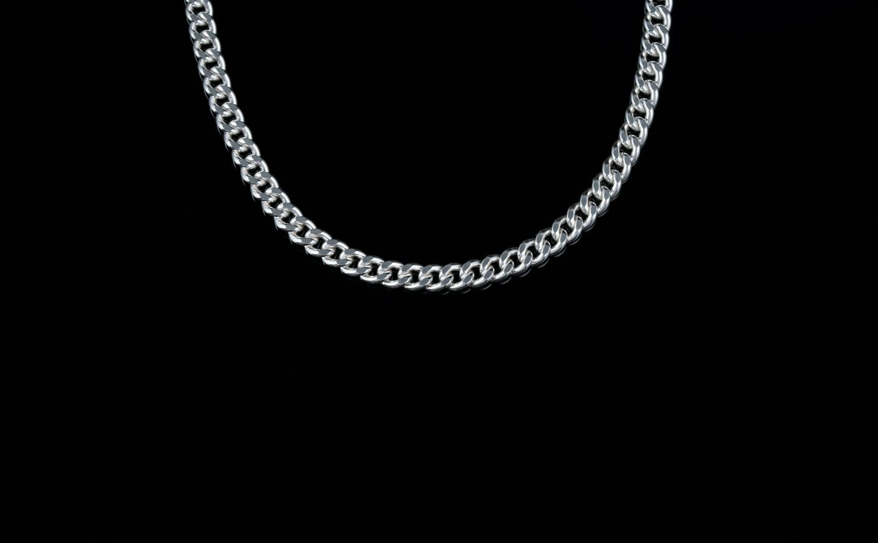 Men silver chain on black background