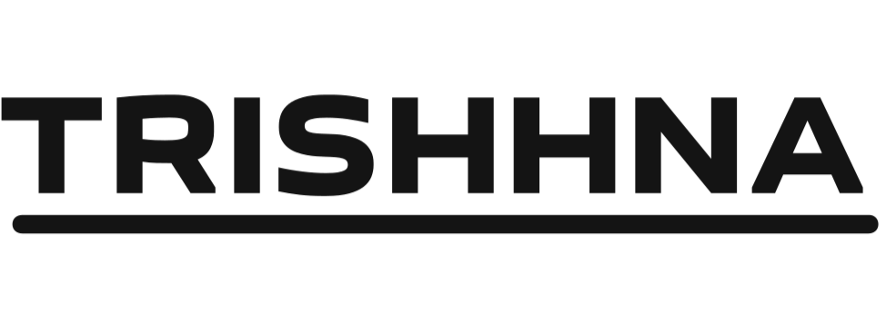 Black 'TRISHHNA' logo on a white background