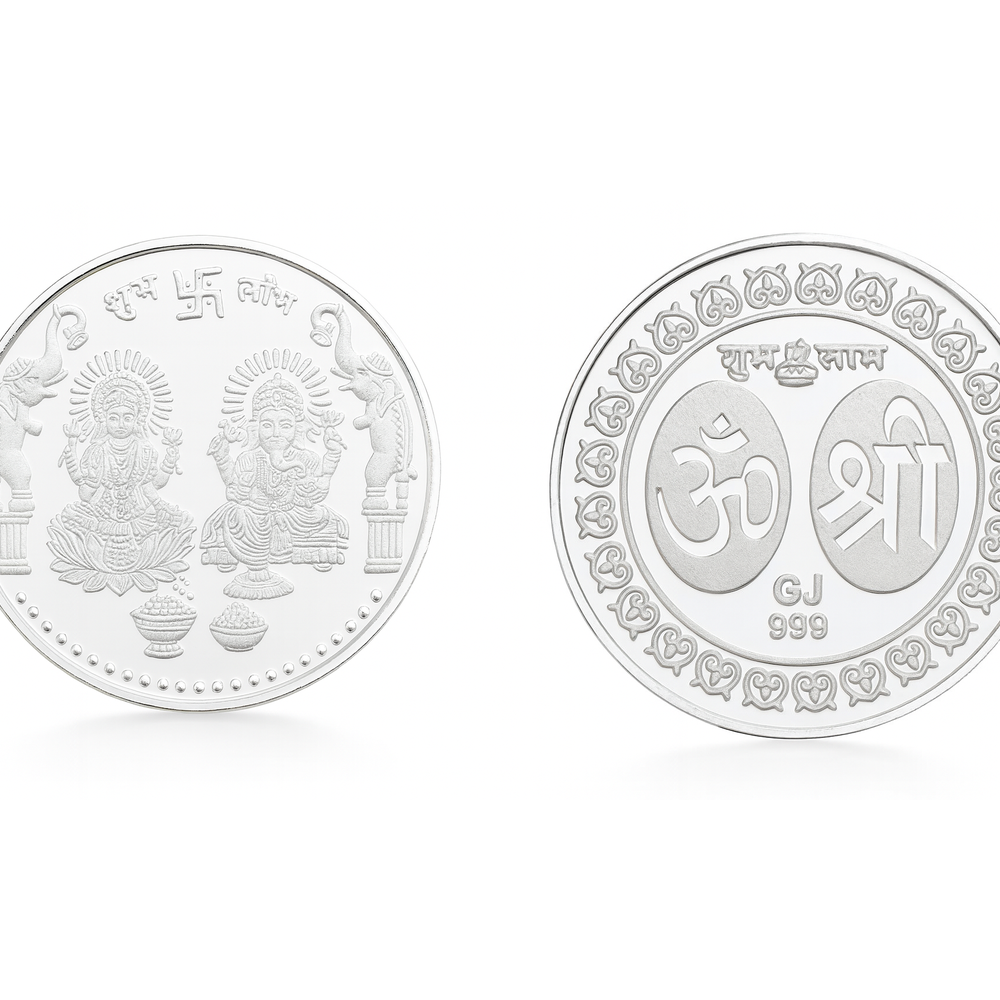 Two silver coins with intricate designs on a white background
