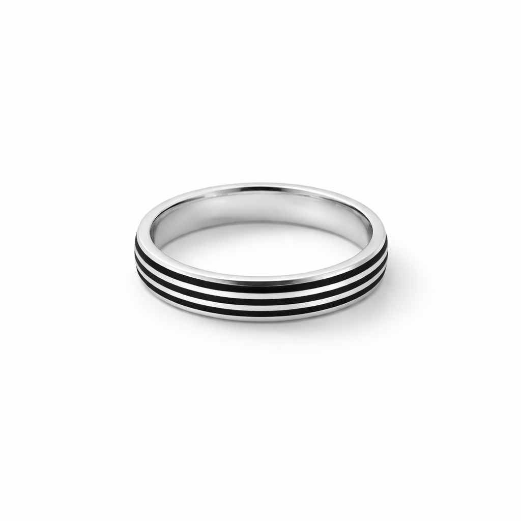 Black Layered Silver Band Ring