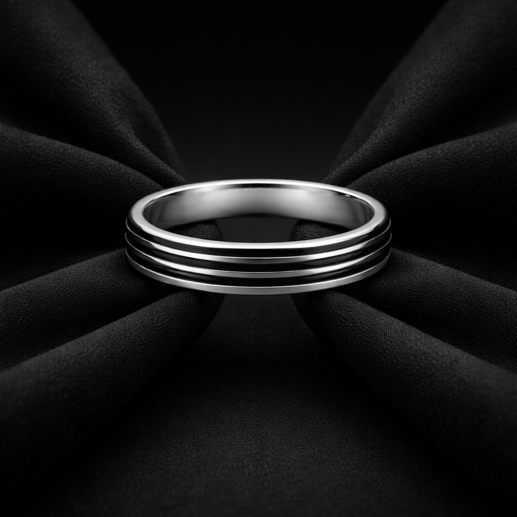 Black Layered Silver Band Ring
