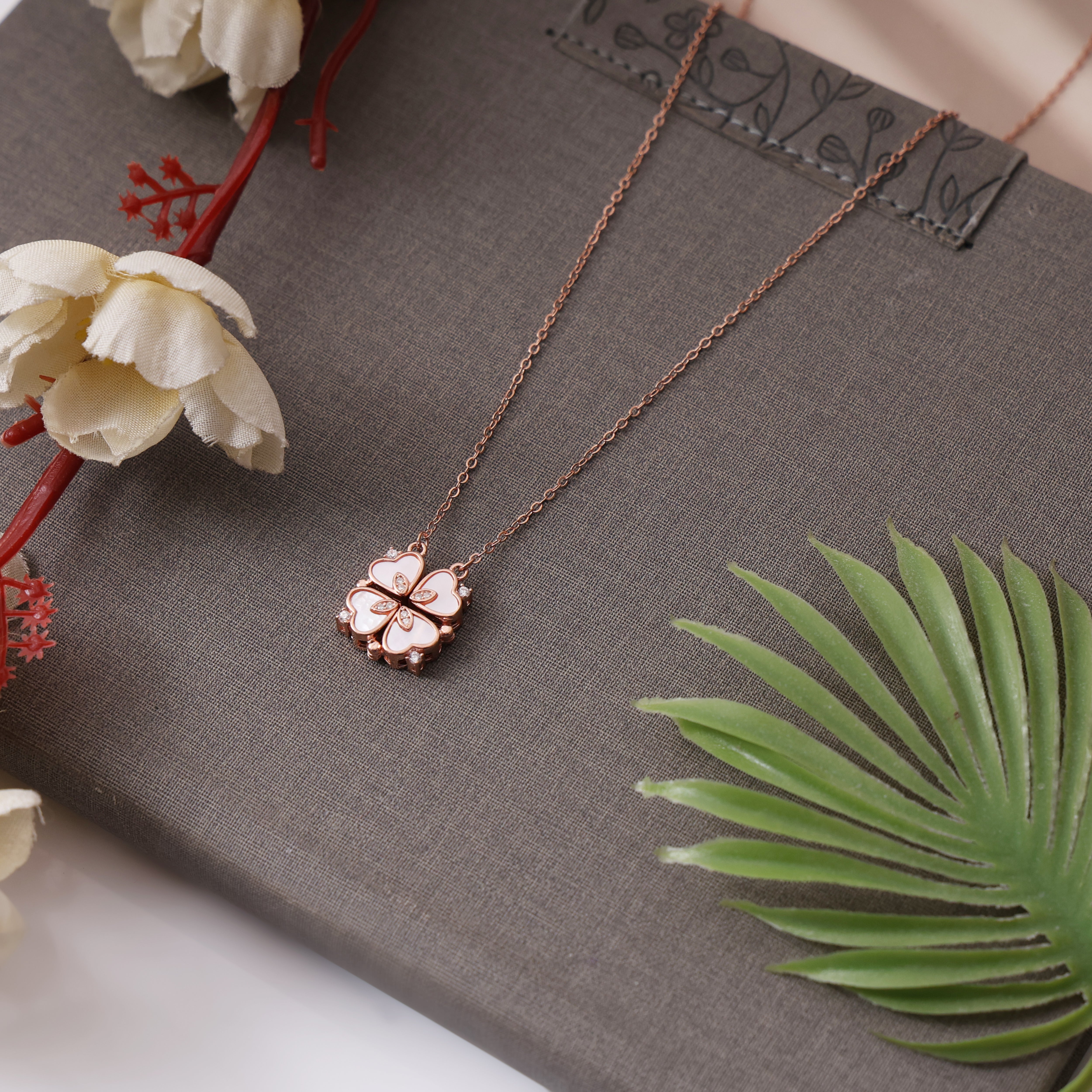 Clove  leaf rose plated Sterling silver pendant necklace for women