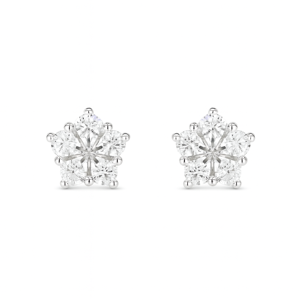 Pair of diamond stud earrings on a white background