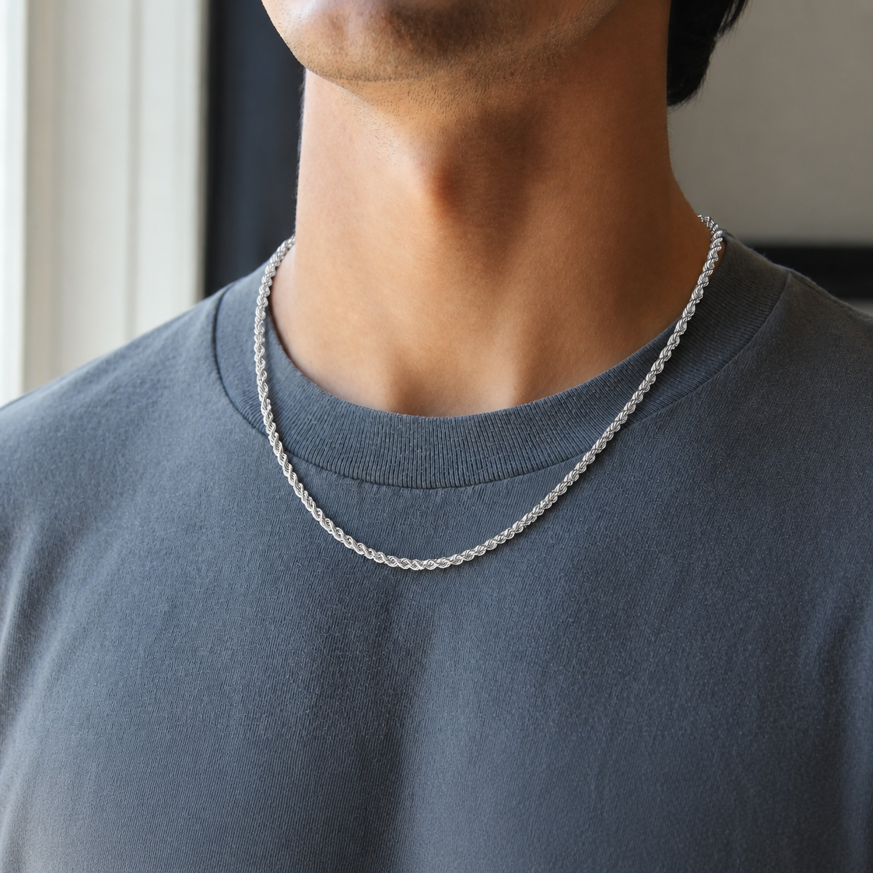 Classic Rhodium Coated Silver Chain For Men