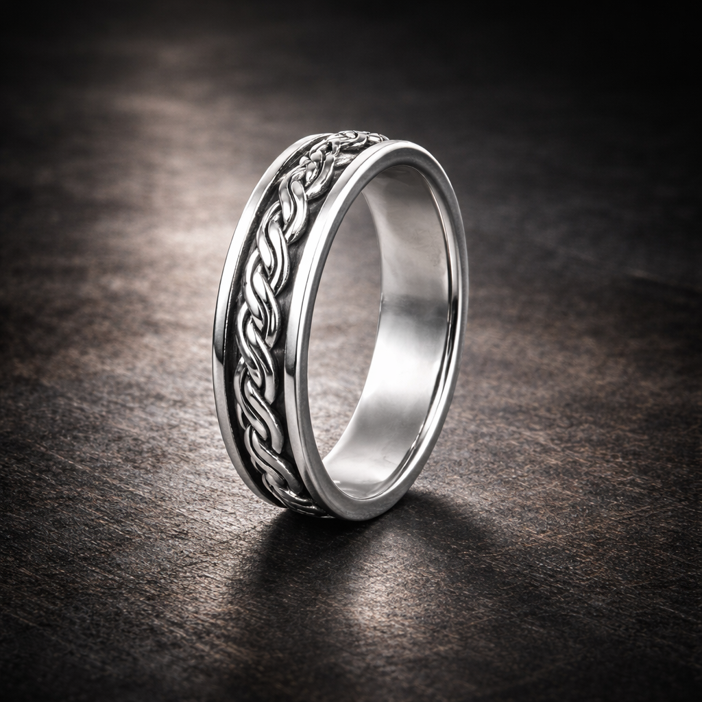 VINTAGE WOVEN SHAPED ROTATING SILVER THUMB RING