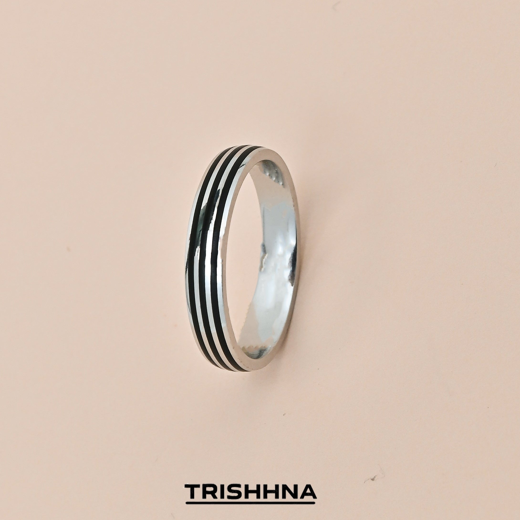 Black Layered Silver Band Ring