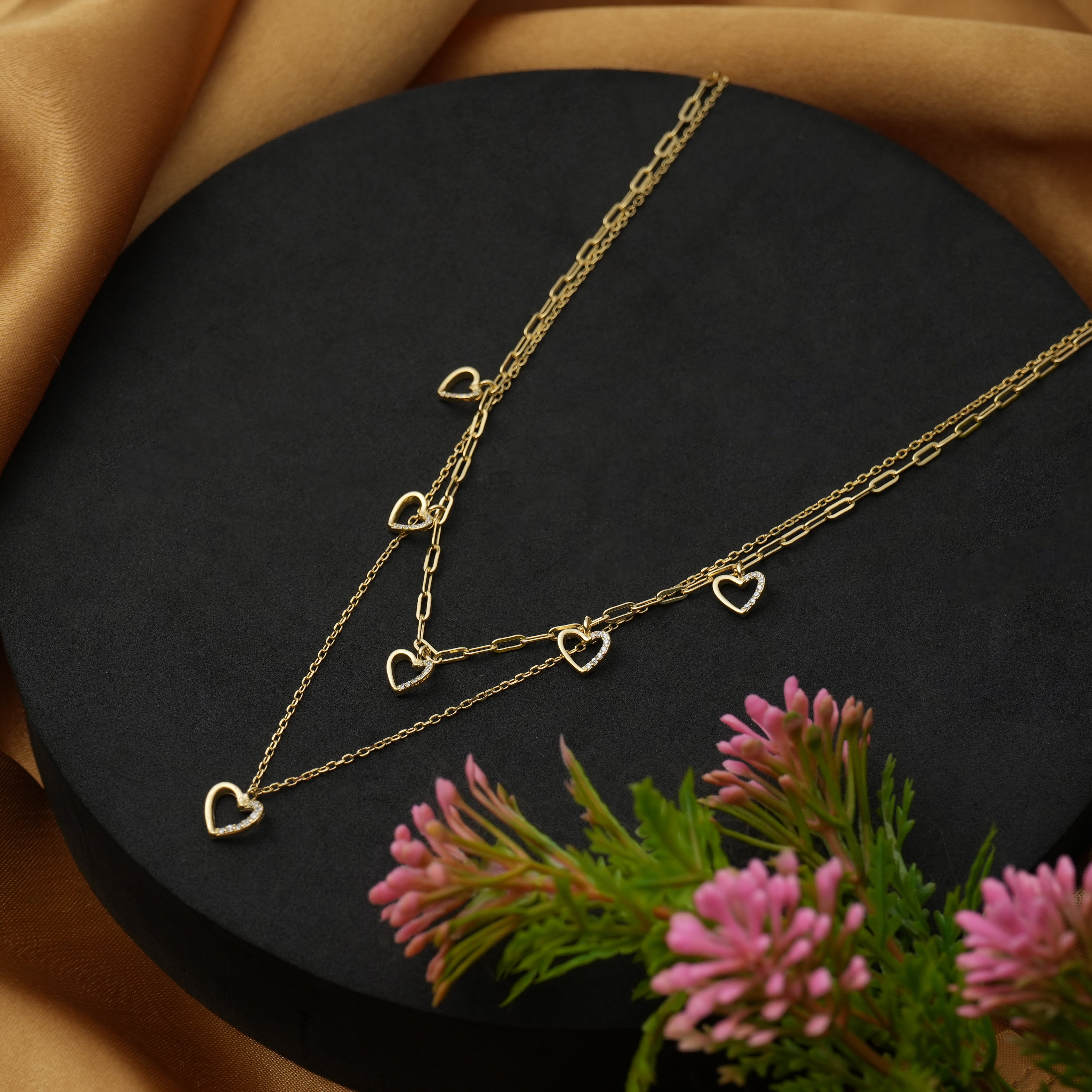 gold plated silver layered necklace for women