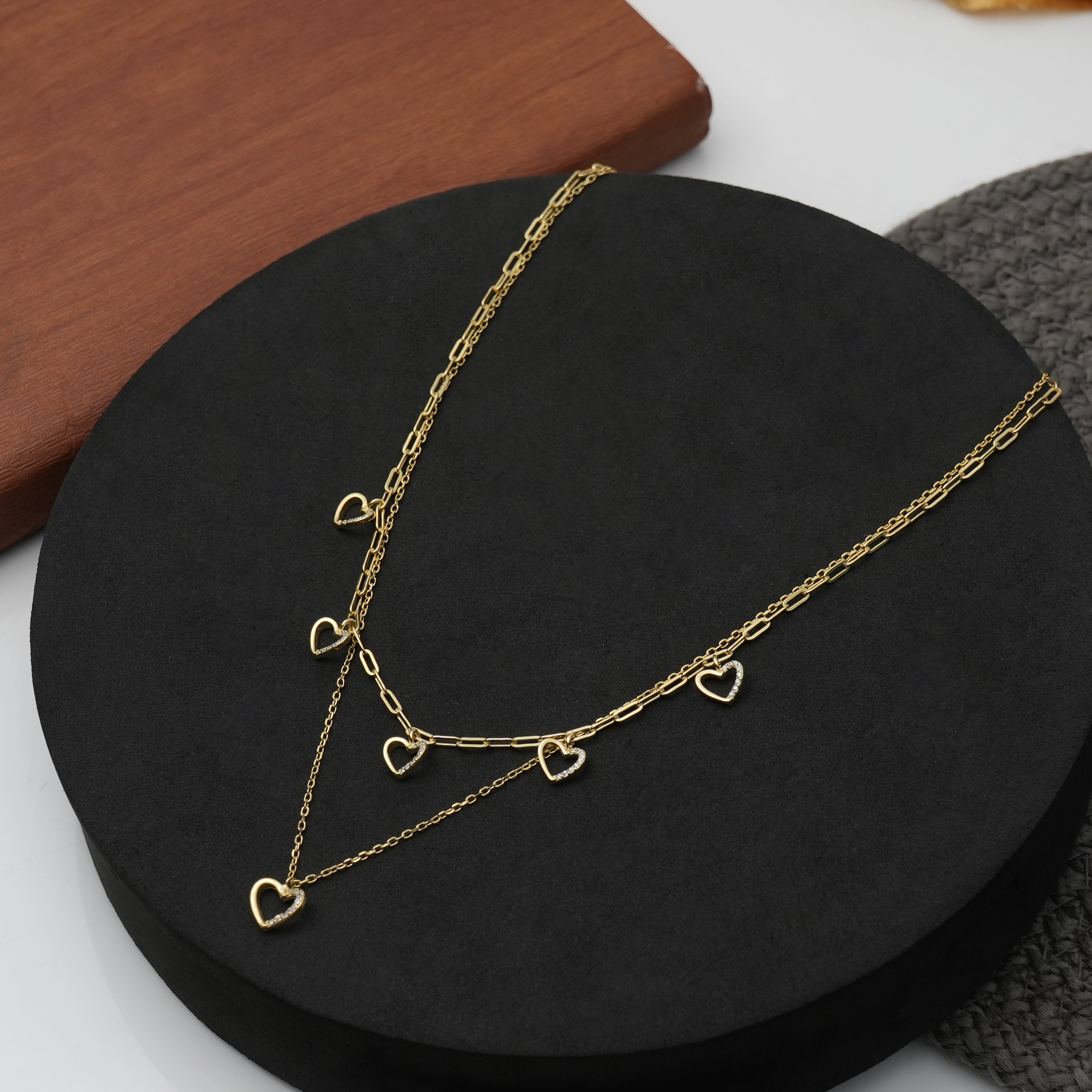 Gold plated silver layered women necklace