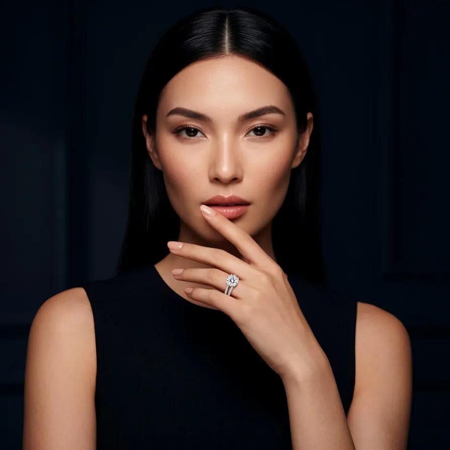 Women wearing silver halo ring — TRISHHNA Éclat Ring