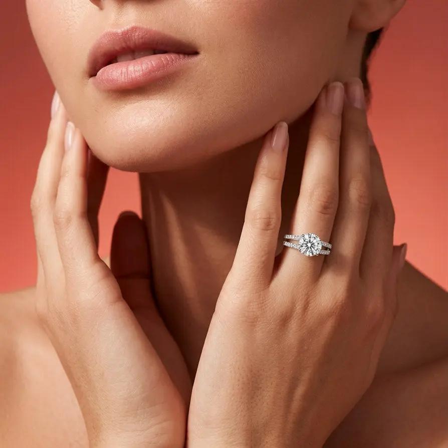 Silver halo ring for women — adjustable size