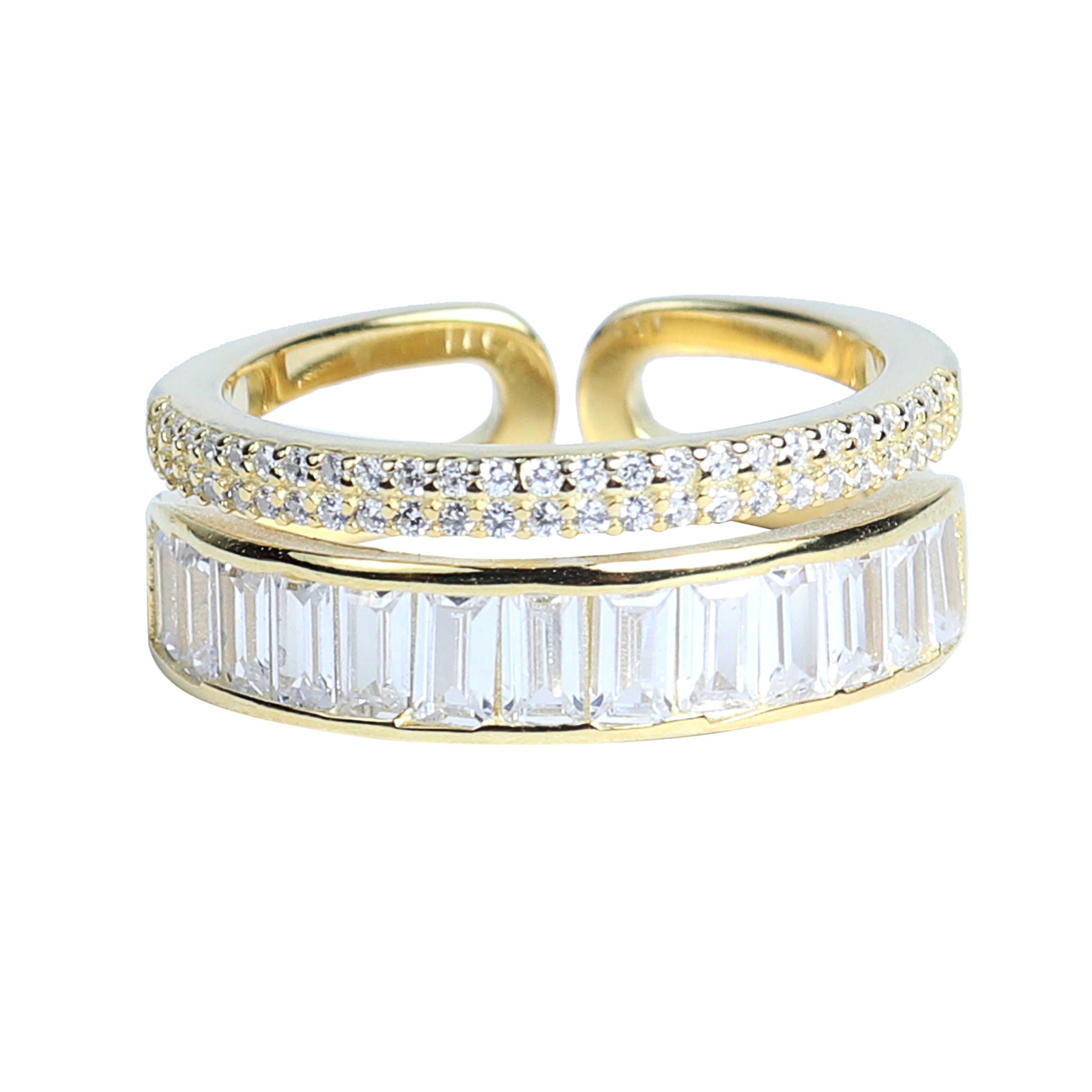 GOLD PLATED SILVER RING WITH A DOUBLE STACKED INTERLOCKING PATTERN