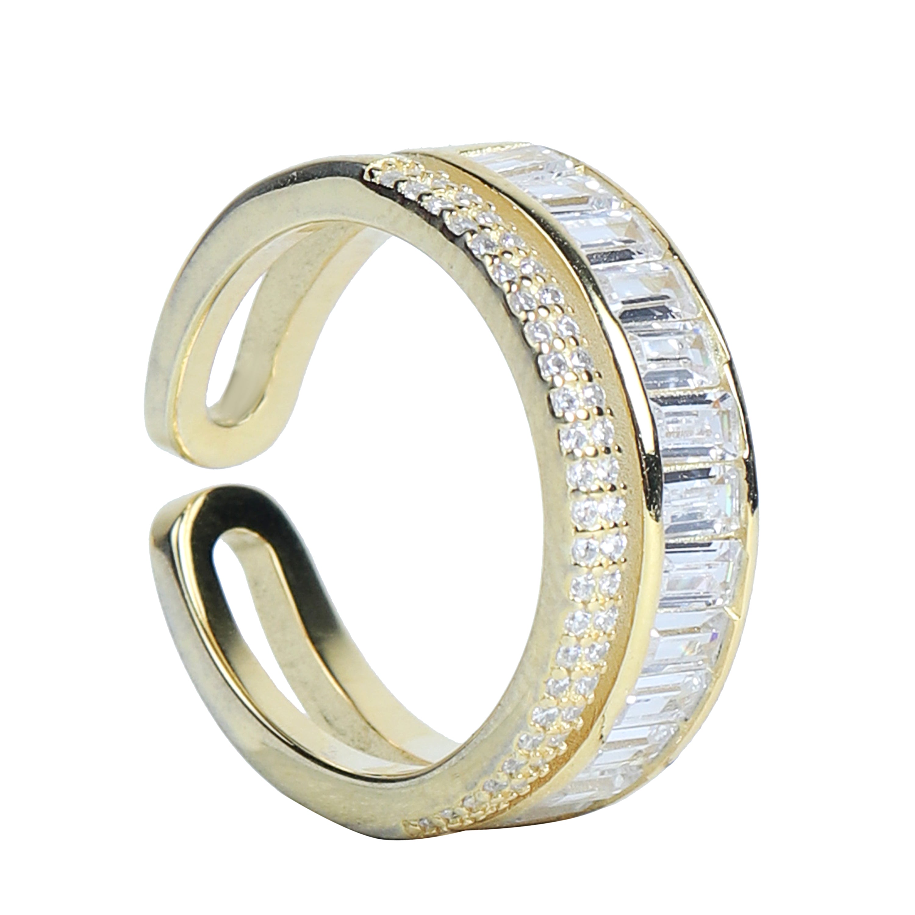GOLD PLATED SILVER RING WITH A DOUBLE STACKED INTERLOCKING PATTERN