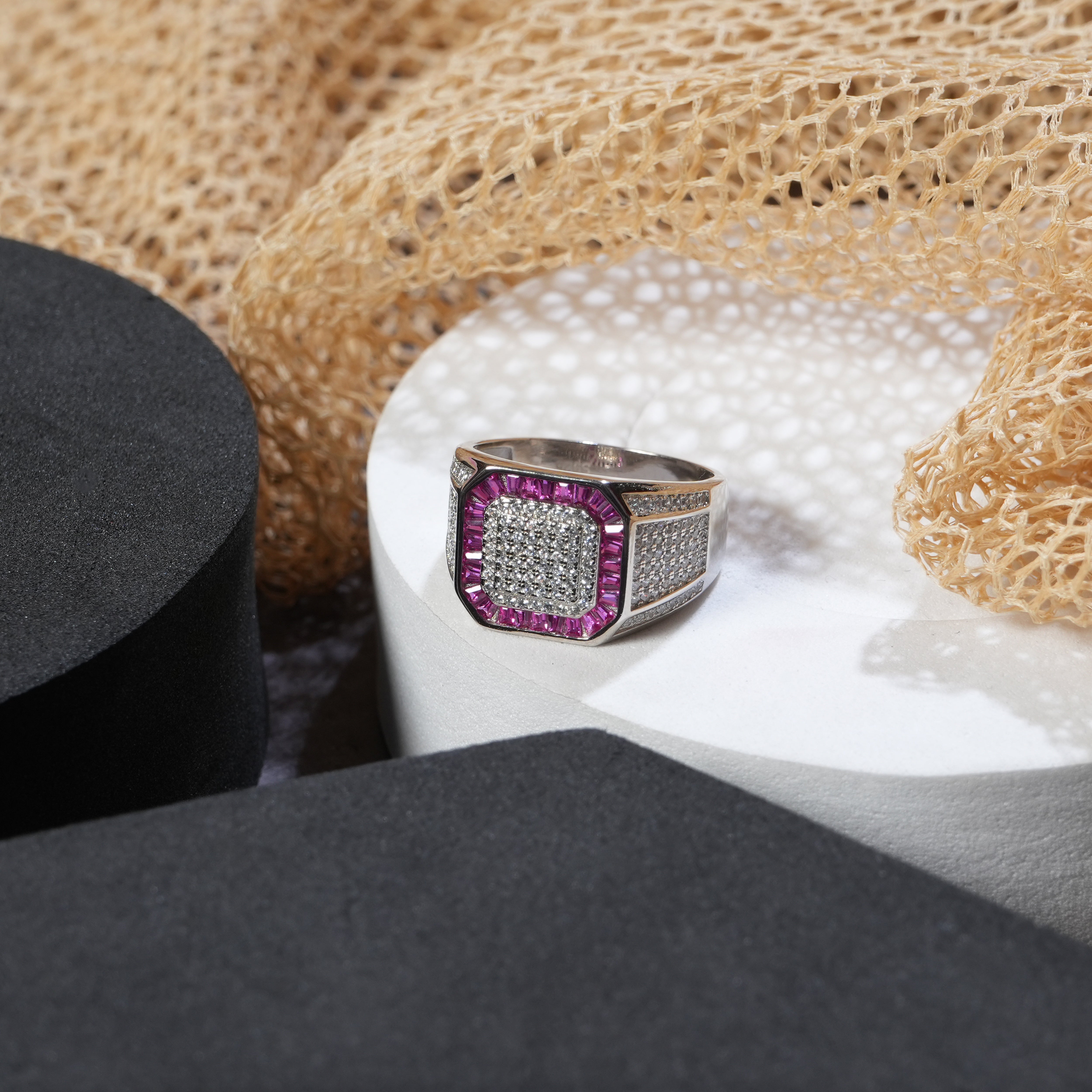 Square studded ring for men