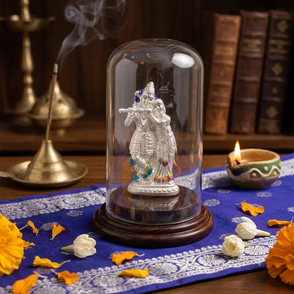 DIVINE SILVER IDOL OF RADHA KRISHNA JI