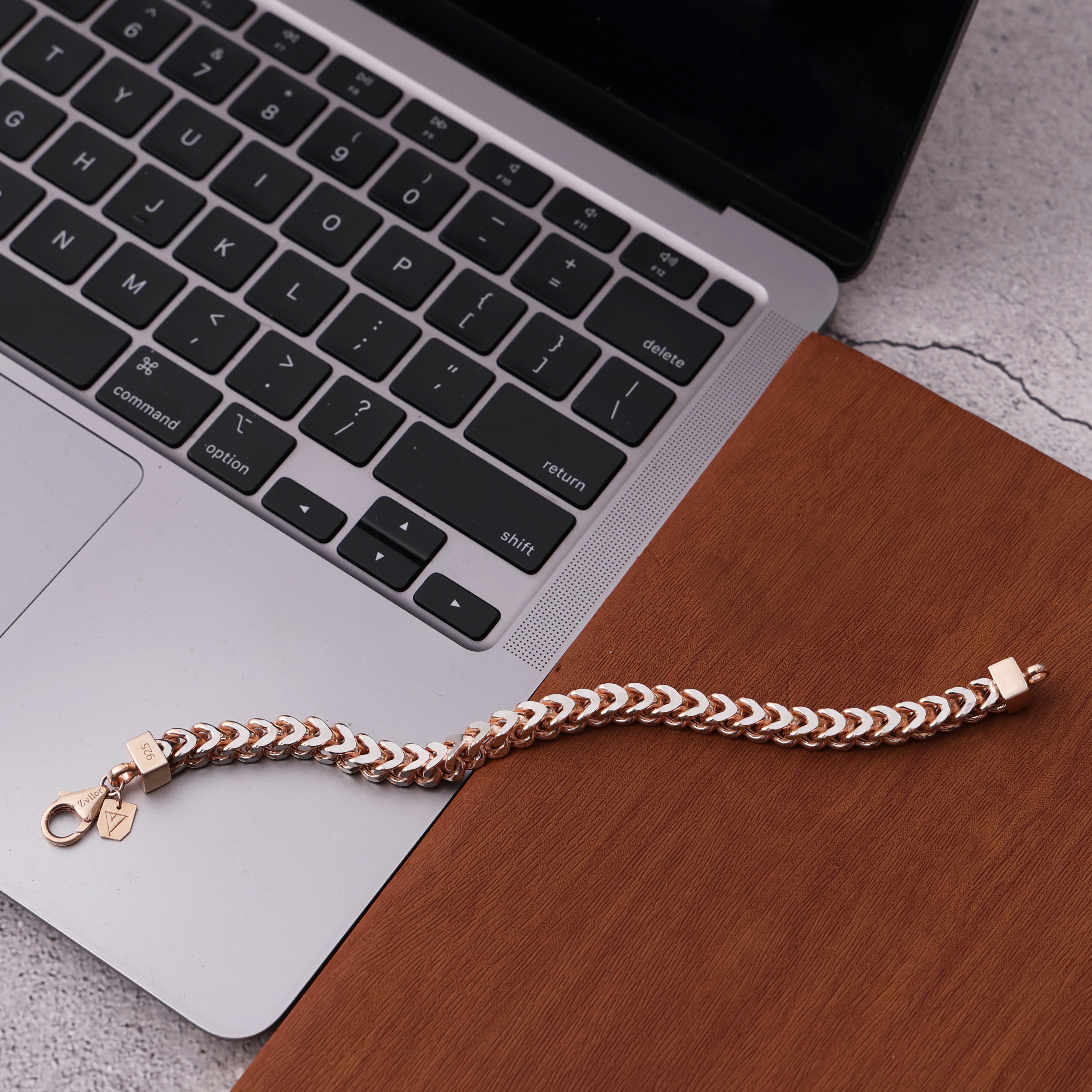 rose gold silver bracelet for men