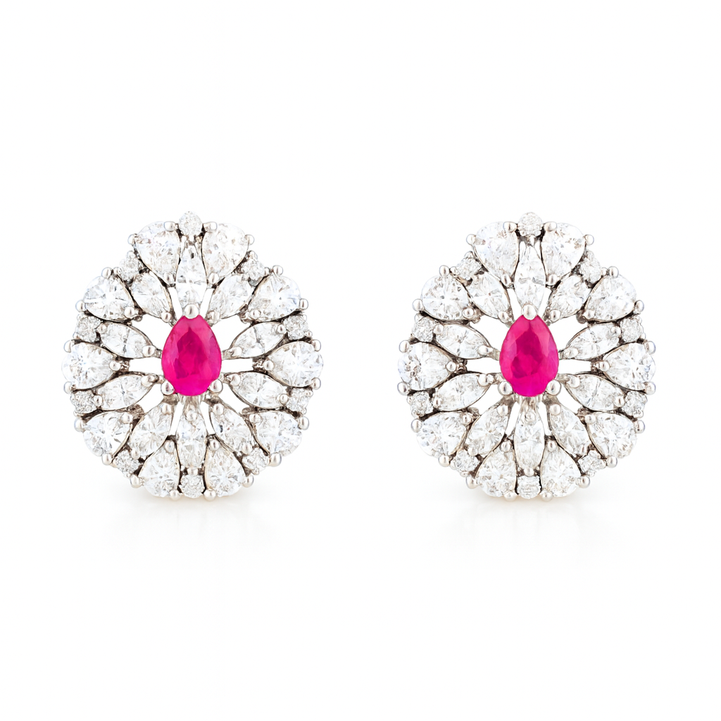 Modern Ruby Pink Silver Earrings For Women