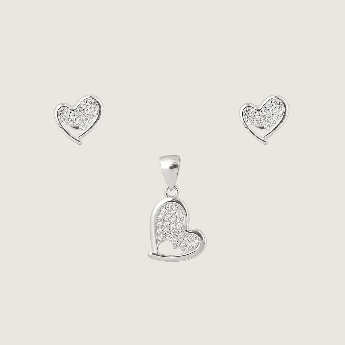 Silver Heart Studs Earrings With Pendant For Women