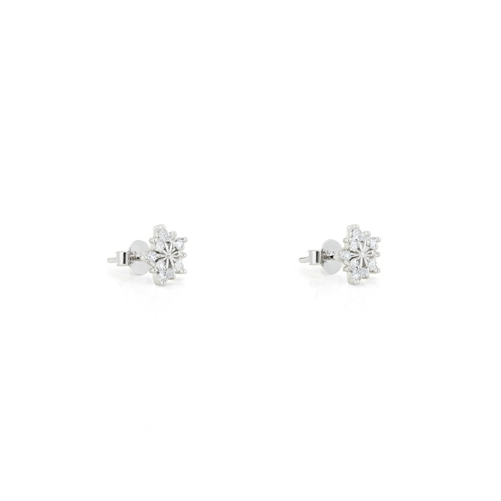 Pair of silver stud earrings on a white background