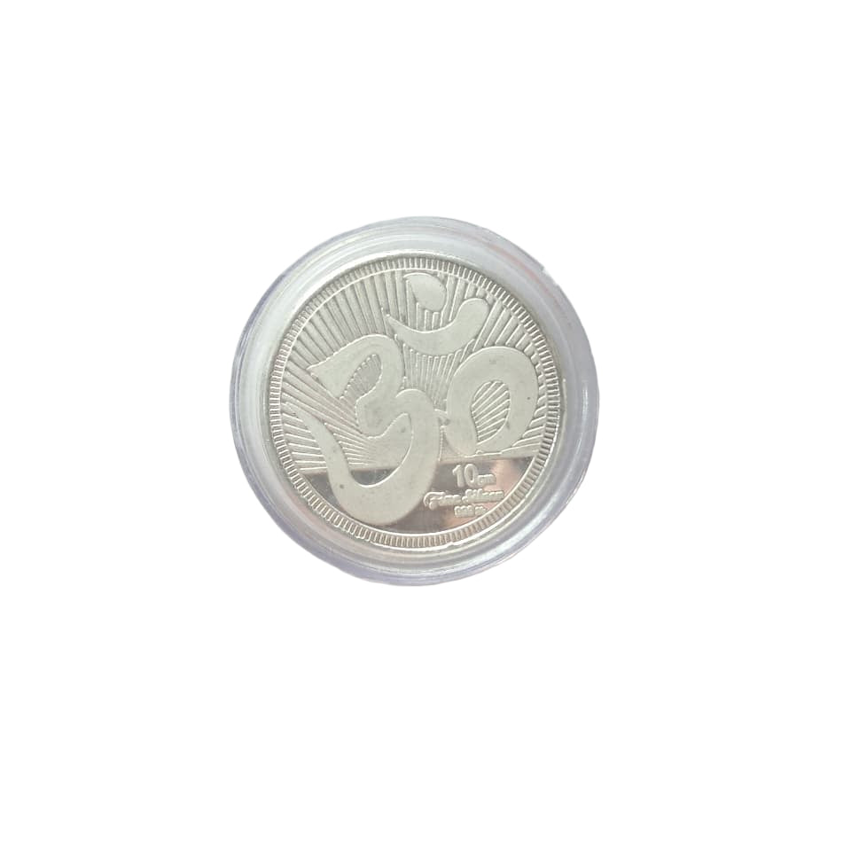 Silver coin with a design on a white background