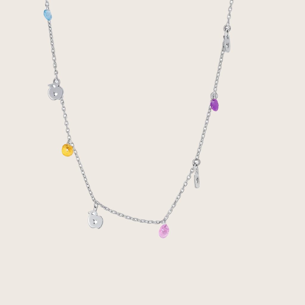 Necklace with colorful beads on a white background