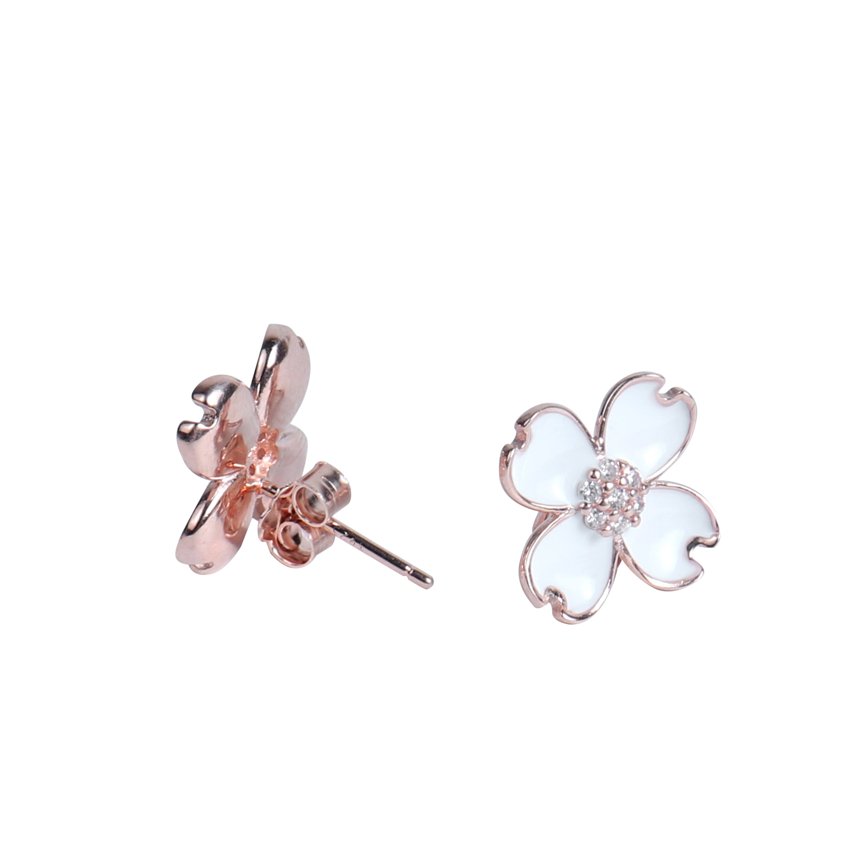 floral rose gold-plated silver earrings for women