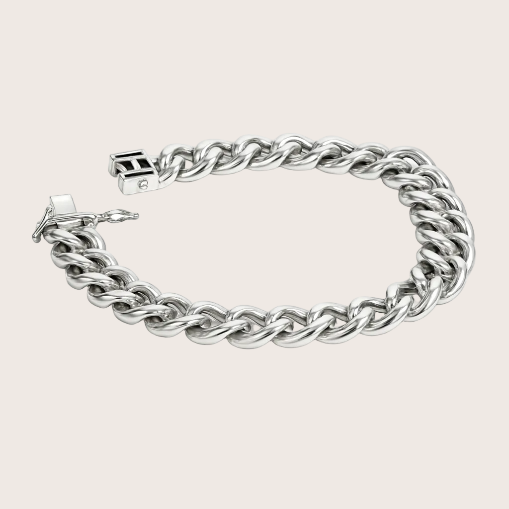 Silver chain bracelet on a white background