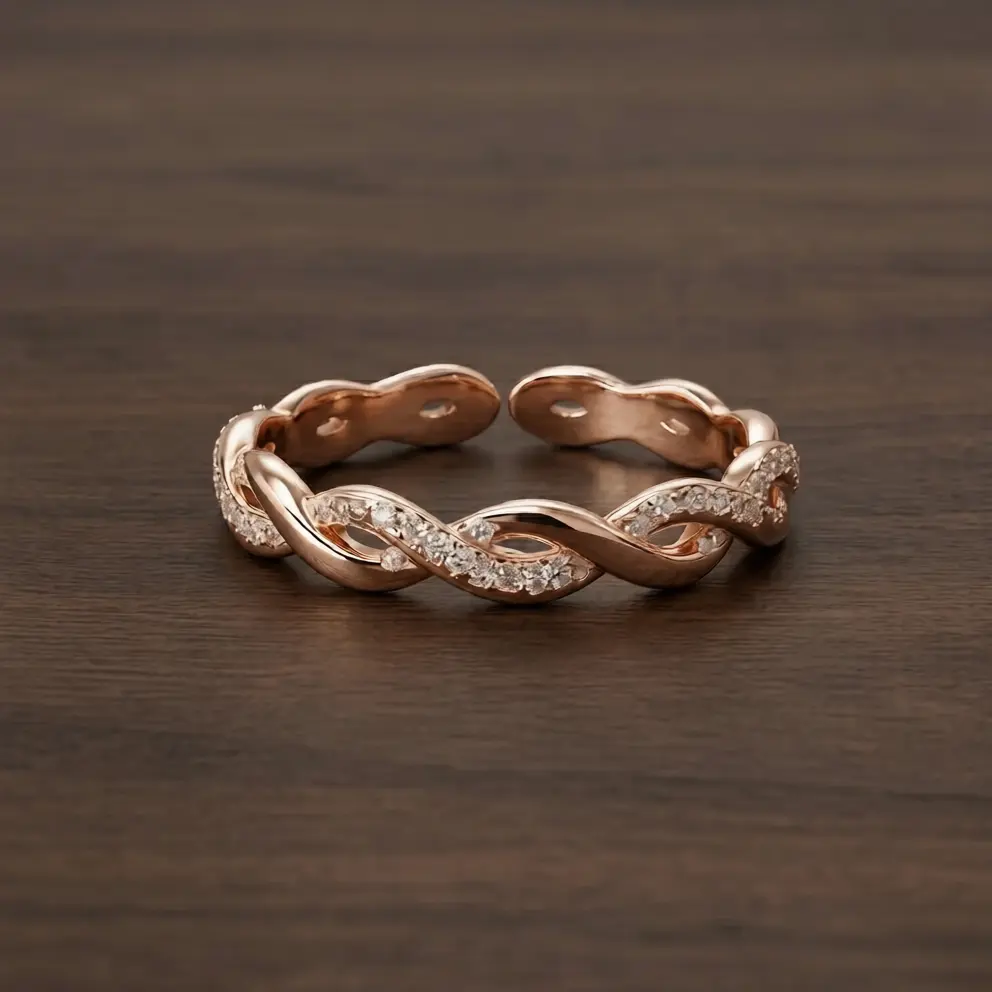 925 silver rose gold ring with twisted band design