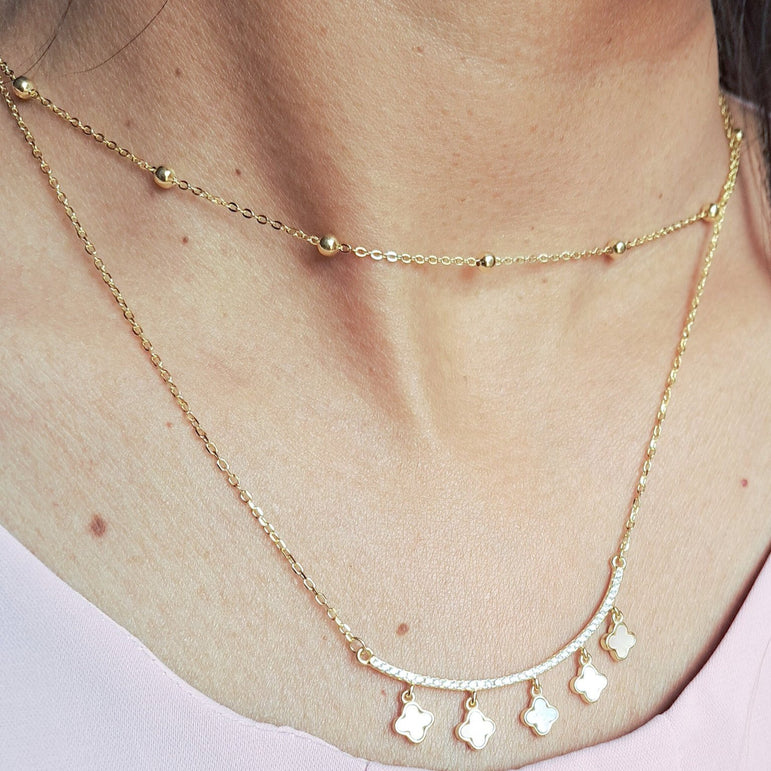 GOLD PLATED SILVER LAYERED NECKLACE WITH SHINY BEADS