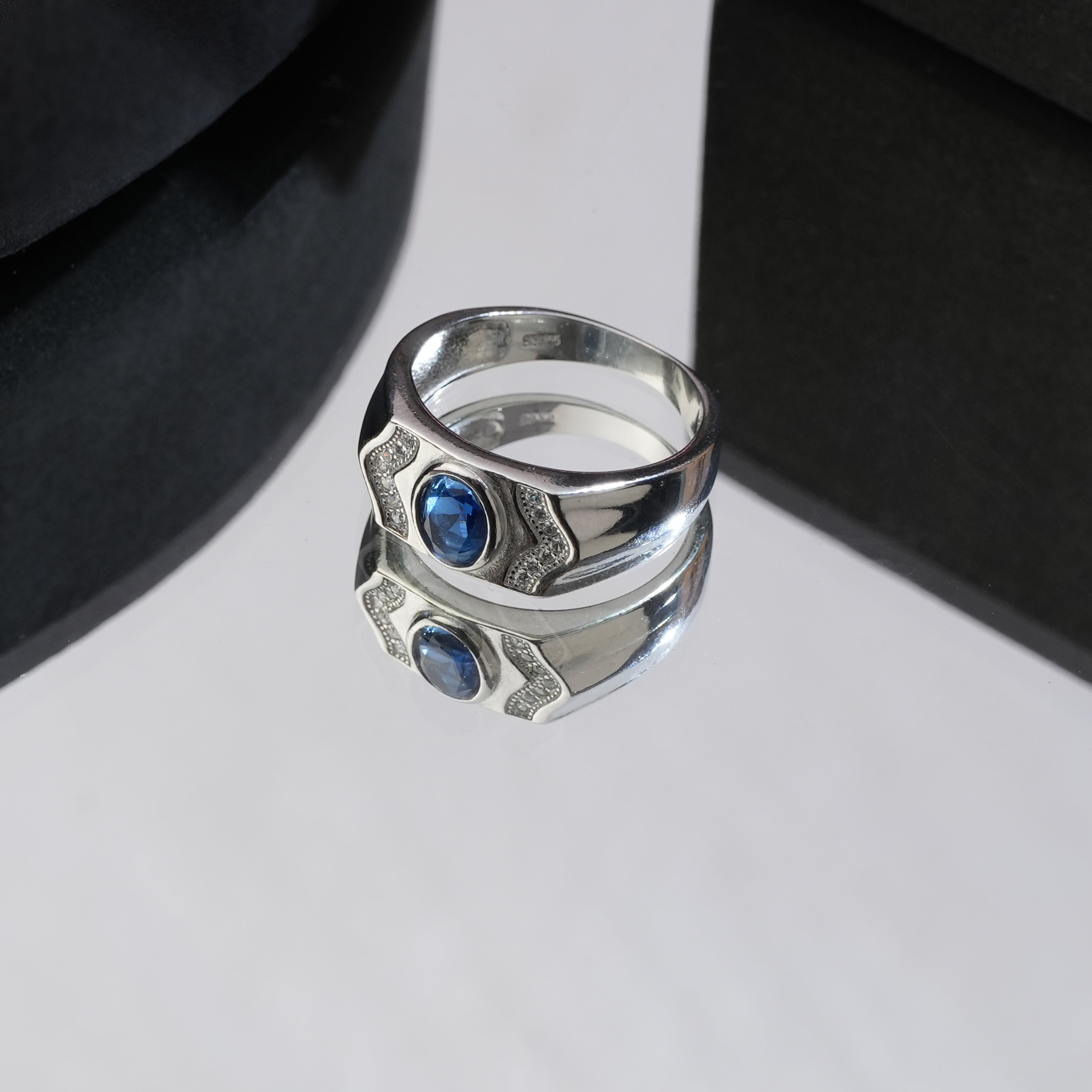BLUE STONE SILVER RING FOR MEN BY TRISHHNA