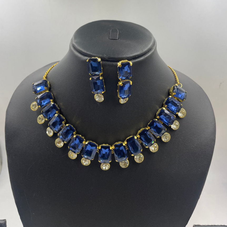 Blue Stone Necklace Set For Party