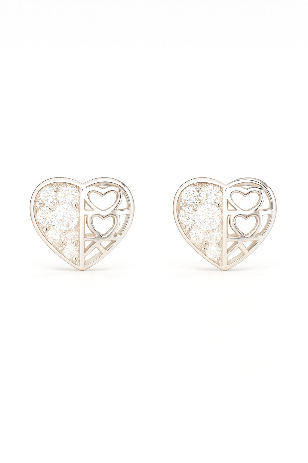 Dual Shade Sterling Silver Heart Earrings