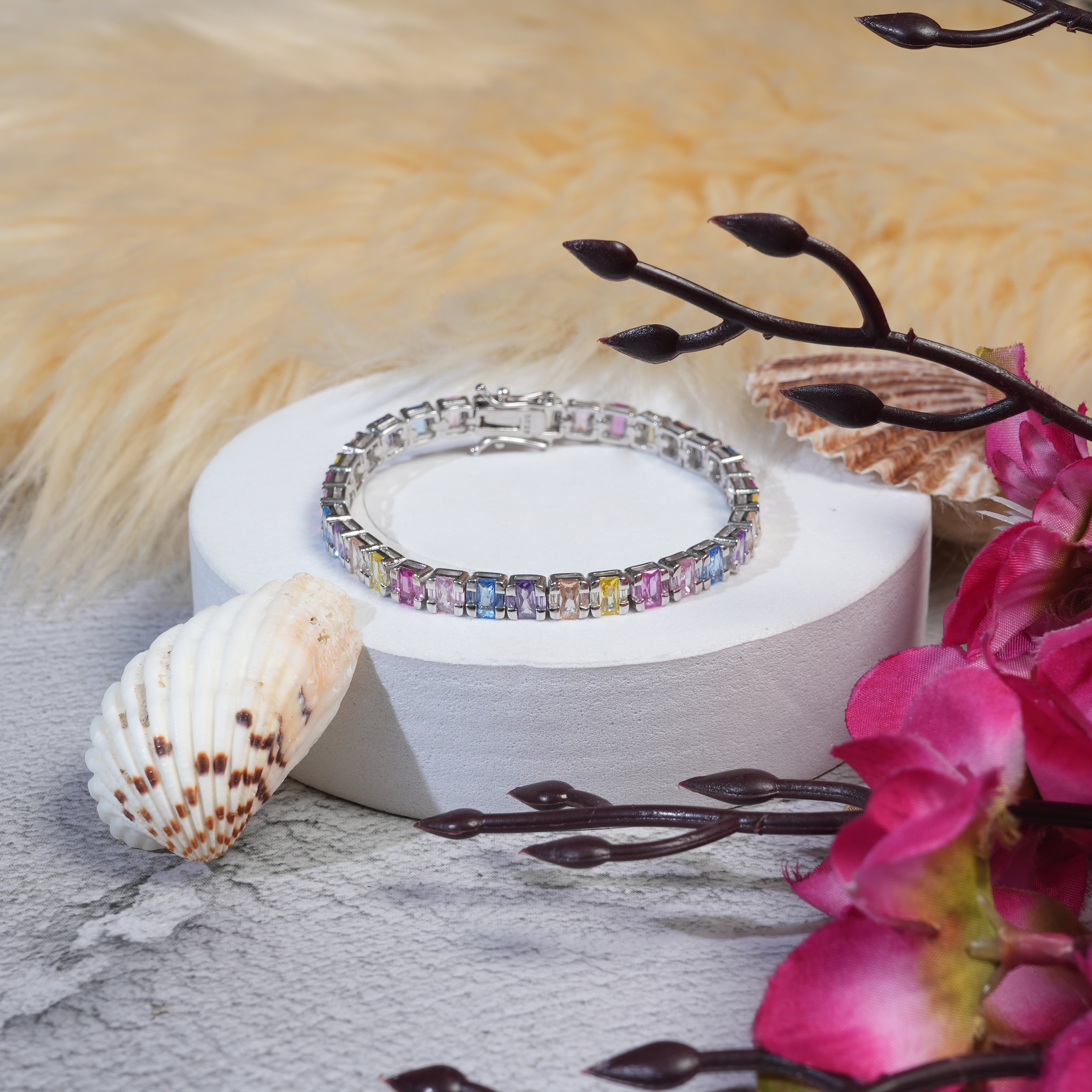 SPARKLING MULTICOLOUR SILVER BRACELET WITH SHINY STONES FOR WOMEN