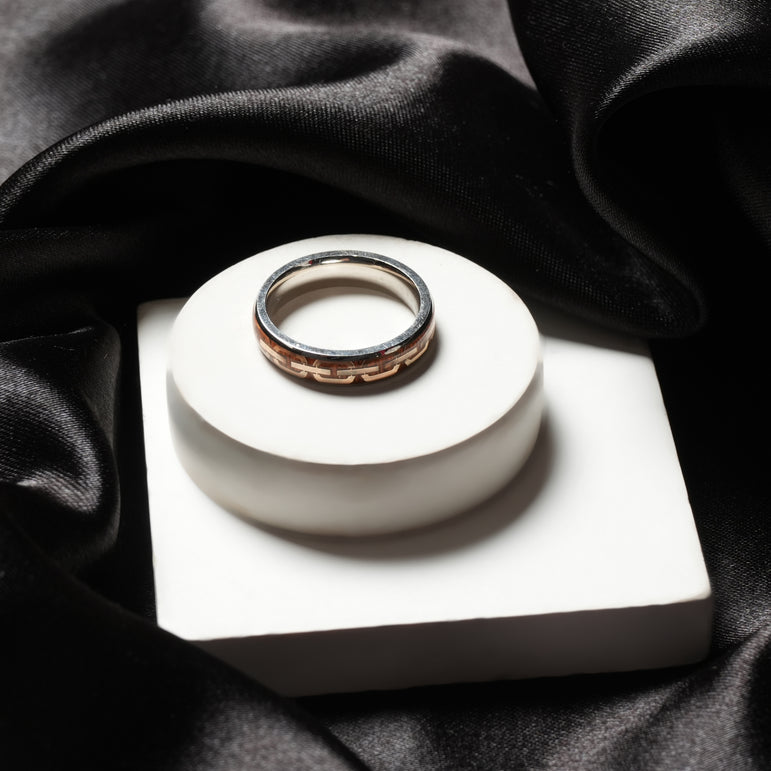 WOOD TEXTURE ENAMEL PLATED SILVER RING