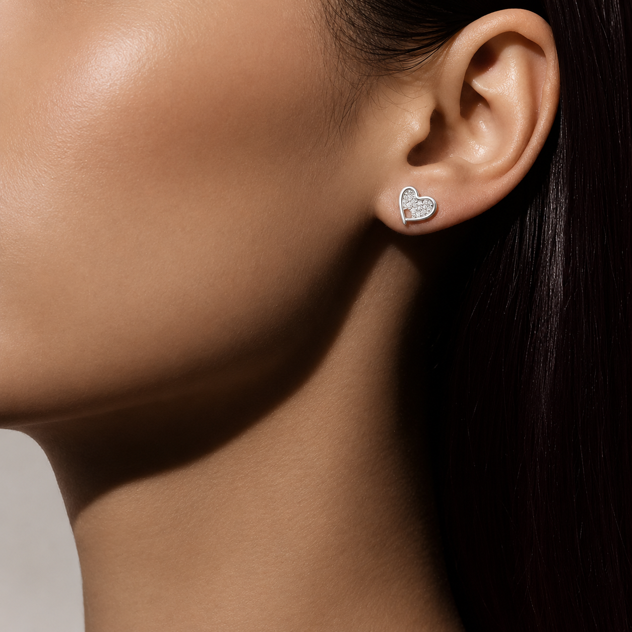 Silver Heart Studs Earrings With Pendant For Women
