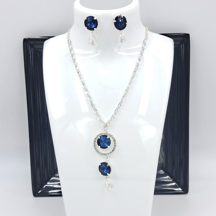 Glamours sleek design blue stone necklace set for women