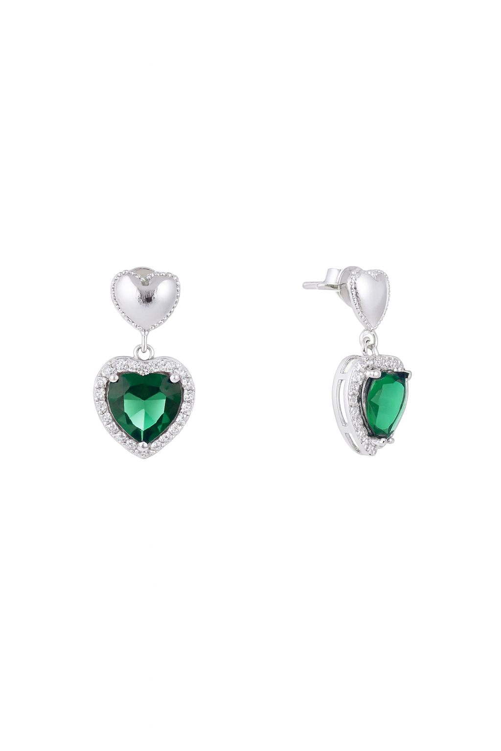 Green Stone Silver Drop Earrings For Women