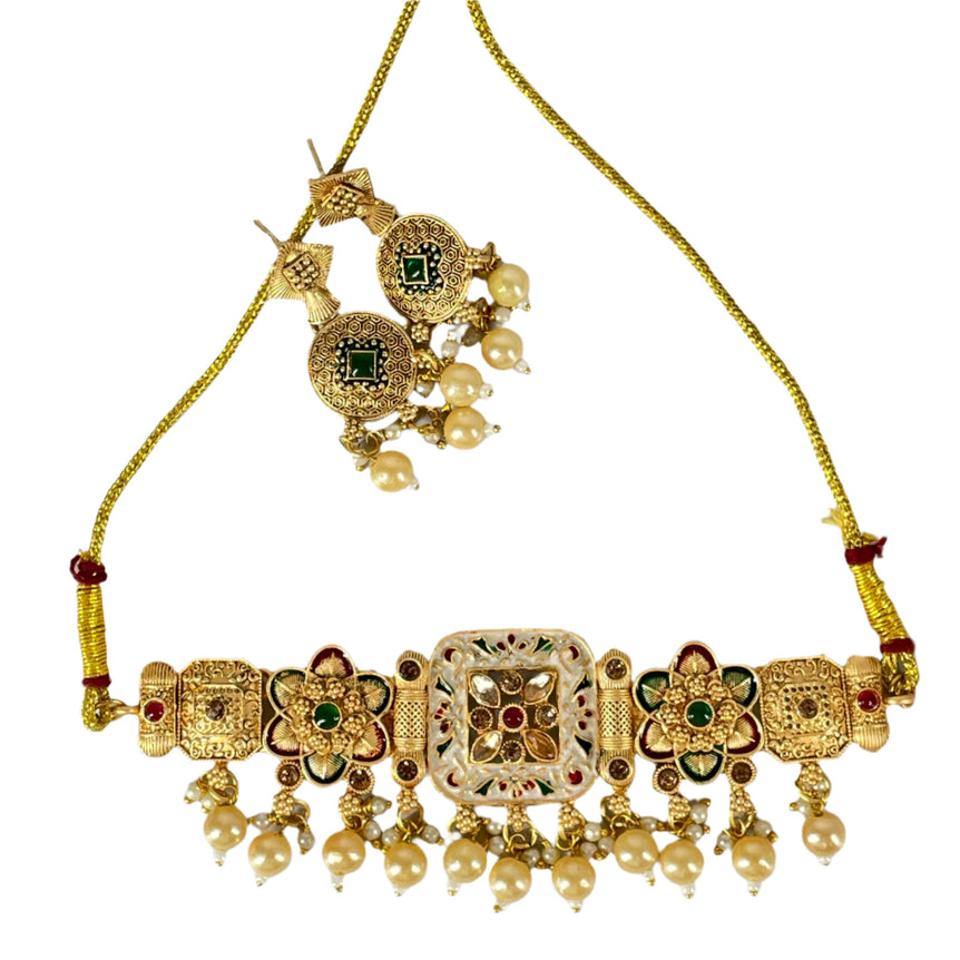 Rajwada golden colour necklace set for women