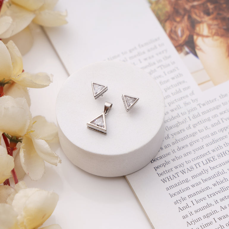 Triangle Shaped Studs With Pendant