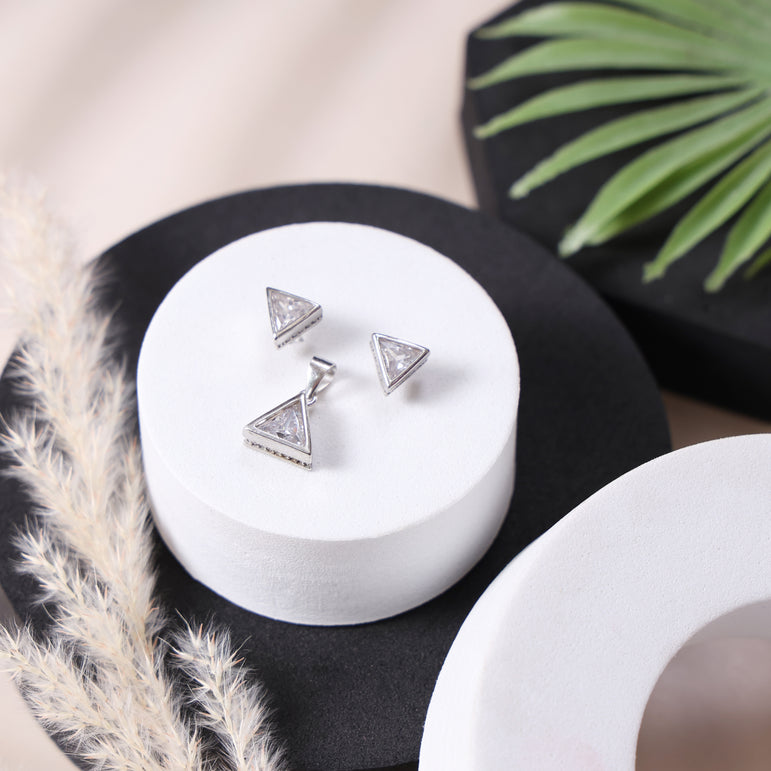 Triangle Shaped Studs With Pendant