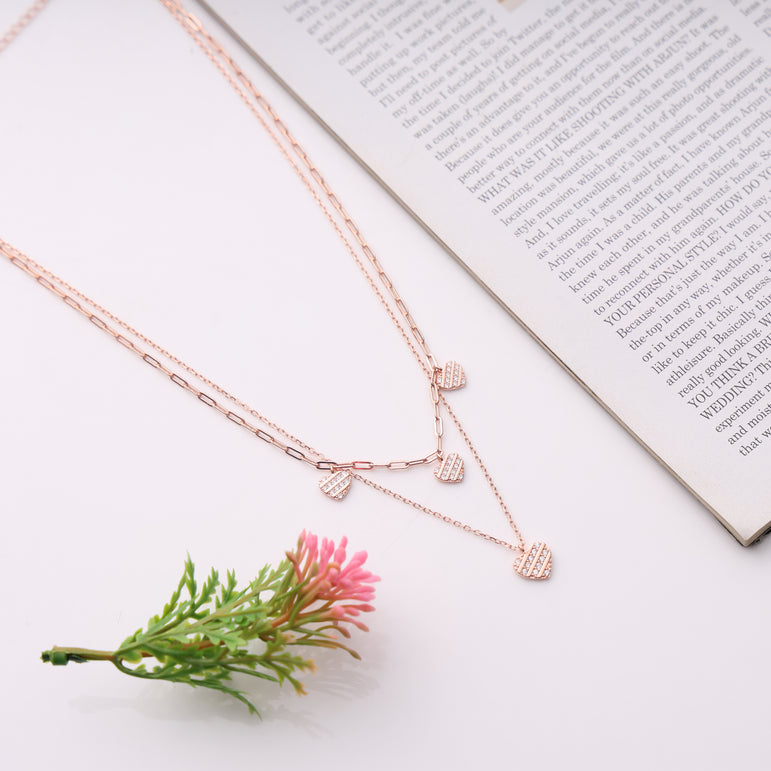 ROSE GOLD PLATED SILVER HEART LAYERED NECKLACE