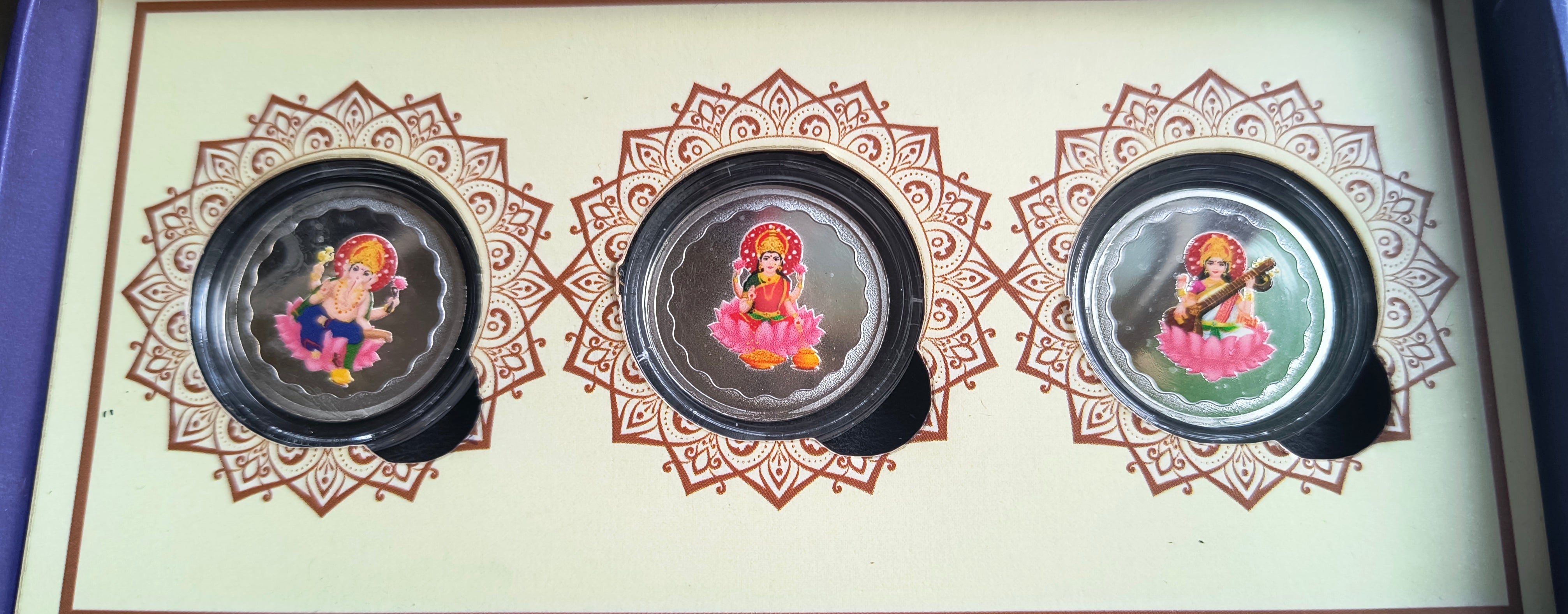 999 Silver Laxmi Ganesh Saraswati Coin Set