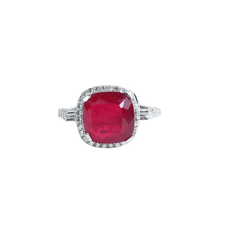 SILVER RING WITH SHINY RED STONE