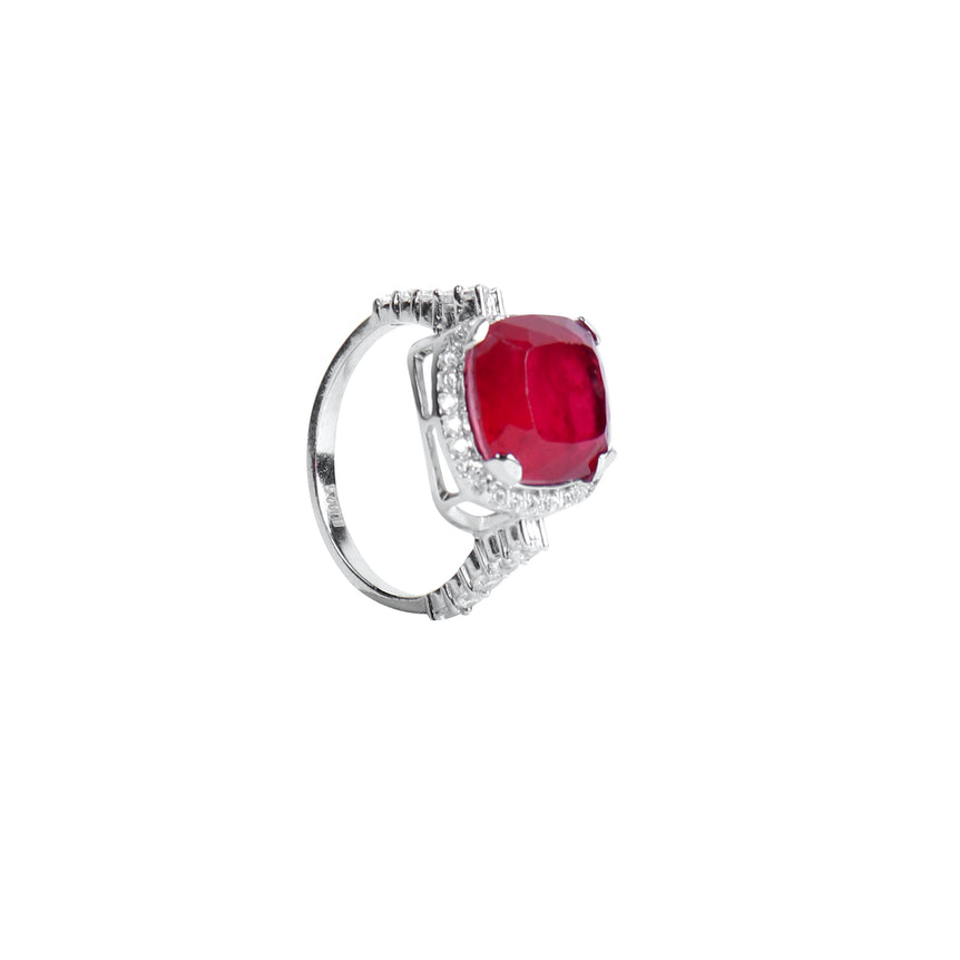 SILVER RING WITH SHINY RED STONE