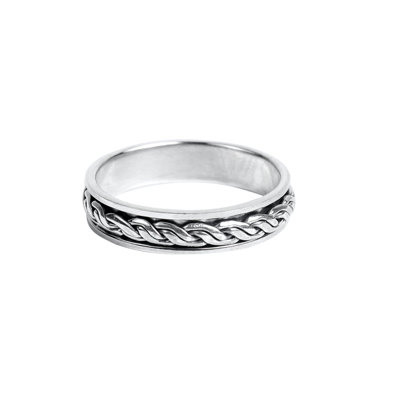 VINTAGE WOVEN SHAPED ROTATING SILVER THUMB RING