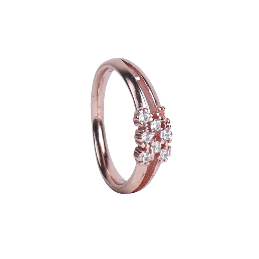 ROSE PLATED SILVER RING WITH A DAIMOND OPEN CUT DESIGN