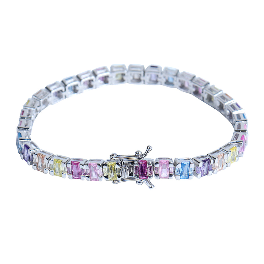 SPARKLING MULTICOLOUR SILVER BRACELET WITH SHINY STONES FOR WOMEN