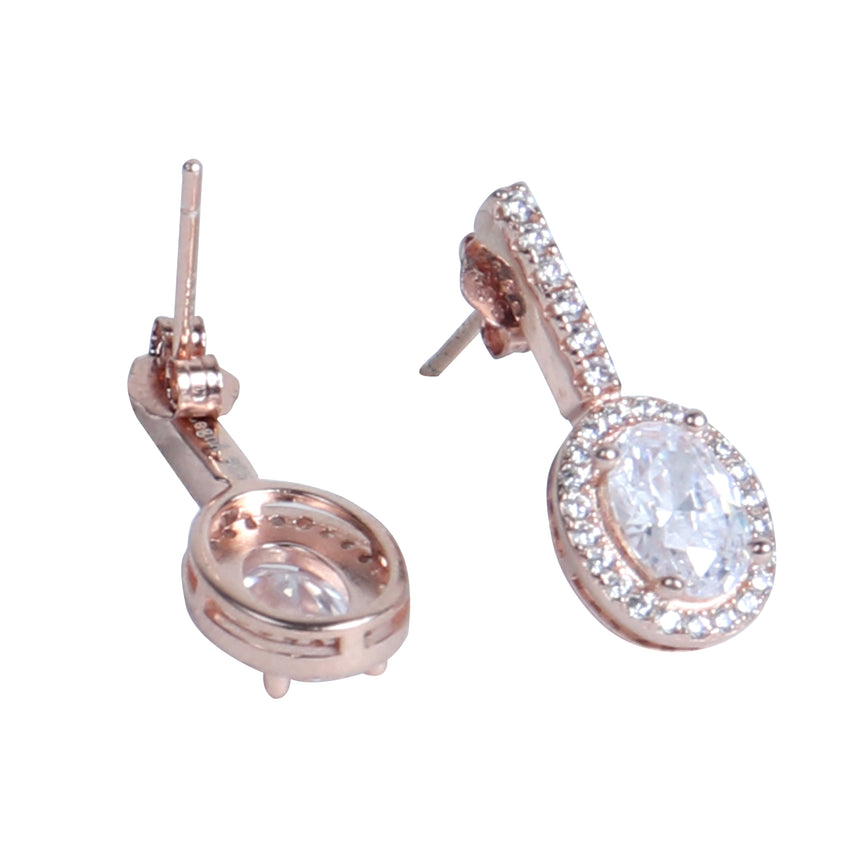 Rose Plated Silver Earrings With Sparkling Stones