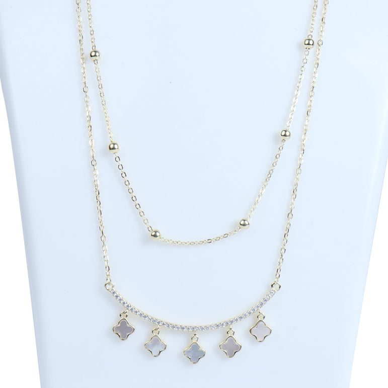 GOLD PLATED SILVER LAYERED NECKLACE WITH SHINY BEADS