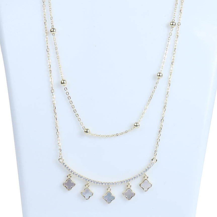 GOLD PLATED SILVER LAYERED NECKLACE WITH SHINY BEADS