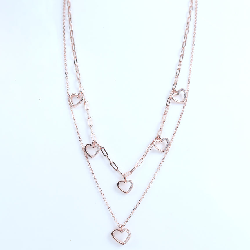 ROSE GOLD PLATED SILVER LAYERED NECKLACE WITH A CHAIN PATTERN